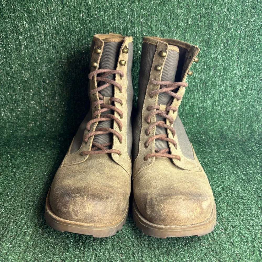 UGG Montgomery Nubuck Canvas Suede Lace Up Combat Military Boots Brown Mens‎ 12
